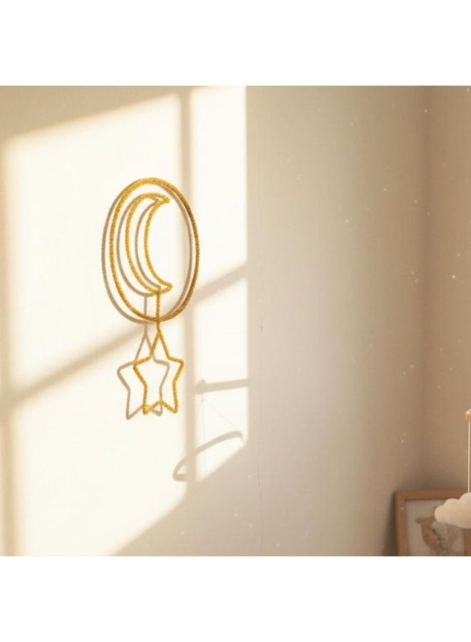 هوميرا زينة منزلية أنيقة على شكل هلال ونجمة ذهبية، تُعلق على الجدران والرفوف والطاولات، تُضفي لمسة دافئة وراقية على ديكور منزلك. قطعة ديكور أنيقة، وحدة واحدة. - Image 4